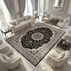 فرش ماشینی طرح 10RO0390 سرمه ای 700 شانه